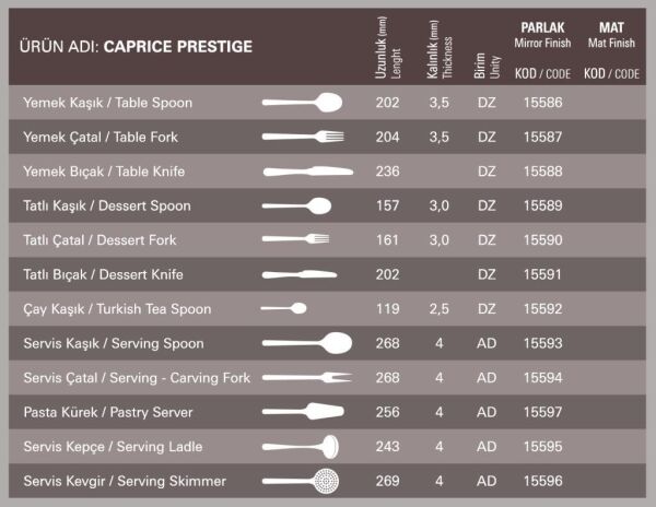 Aryıldız Caprice Prestige Yemek Kaşığı 12'li