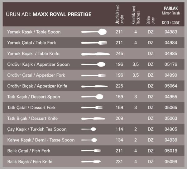 Aryıldız Maxx Royal Yemek Çatalı 12'li