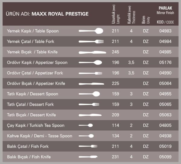 Aryıldız Maxx Royal Yemek Çatalı 12'li