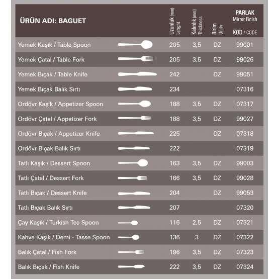 Aryıldız Baguet Tatlı Bıçağı 12'li