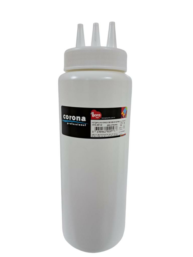 Bora Plastik Corona Fişek Sosluk - Ketçap Şişe 3 Delikli 950 ml Şeffaf - BO2057