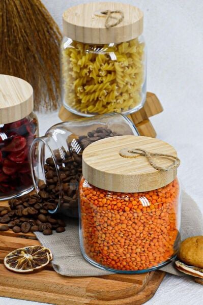 Paşabahçe 43573 Woody Bambu Kapaklı Kavanoz 575 cc 4'lü