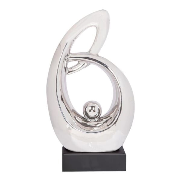 Globy Gümüş Renk, Siyah MDF Tabanlı Dekoratif Obje – 17,5 cm