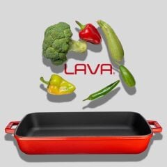 Lava Döküm Dikdörtgen Rosto ve Fırın Tepsisi Çift Kulplu 26x40 cm Kırmızı