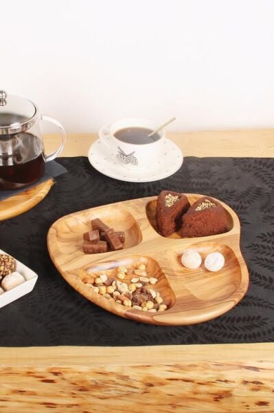 Globy Zeytin Ağacından 4 Gözlü Çerezlik,Servis Tabağı