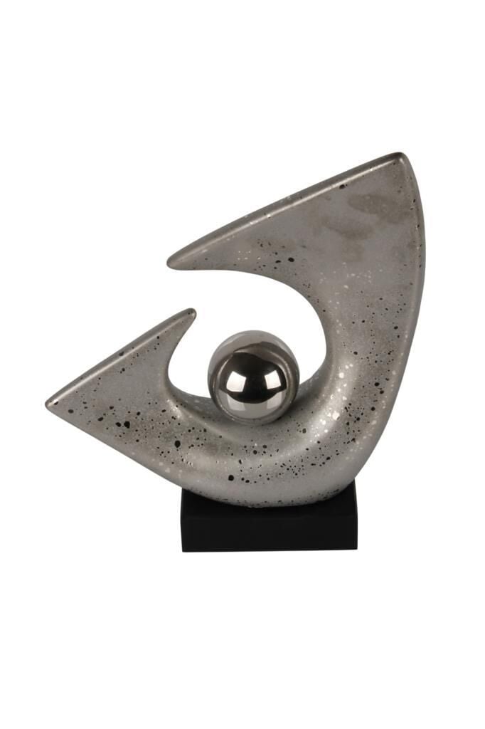 Globy Siyah MDF Tabanlı, Noktalı Mat Gümüş Küre Dekoratif Obje – 13,5 cm