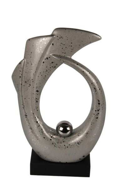 Globy Mat Gümüş Noktalı, Siyah MDF Tabanlı Dekoratif Obje – 15 cm