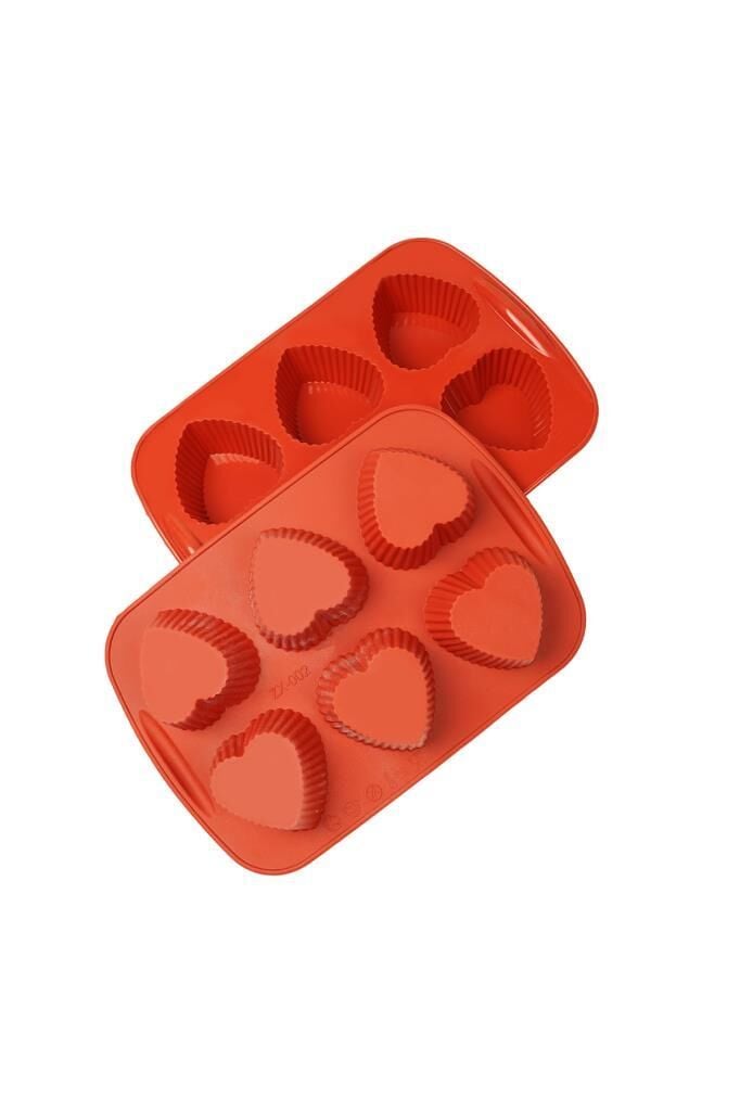 Globy Silikon Tırtıklı Kalp Desenli Muffin,Kek Kalıbı 6'lı