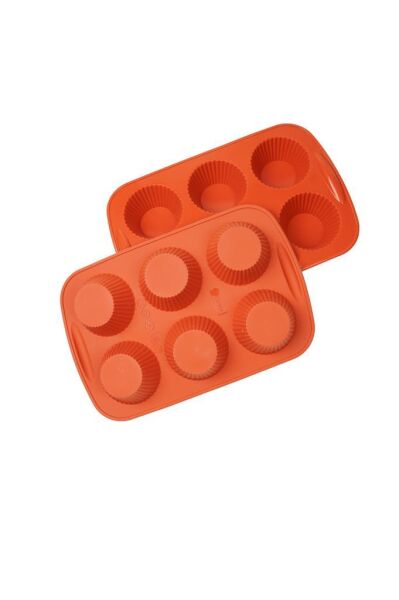 Globy Silikon Tırtıklı Yuvarlak Desenli Muffin, Kek Kalıbı 6'lı