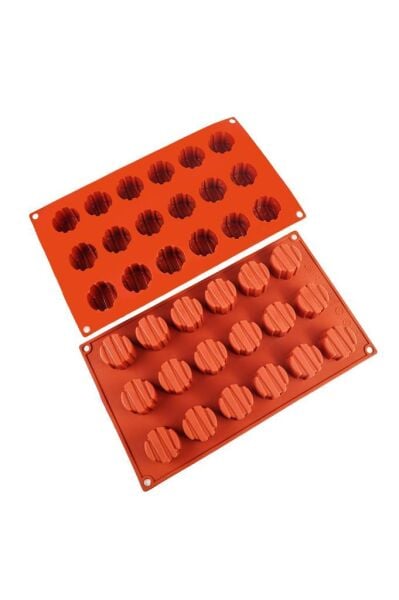 Globy Silikon Çizgili Yuvarlak Çikolata,Kek Kalıbı 18'li