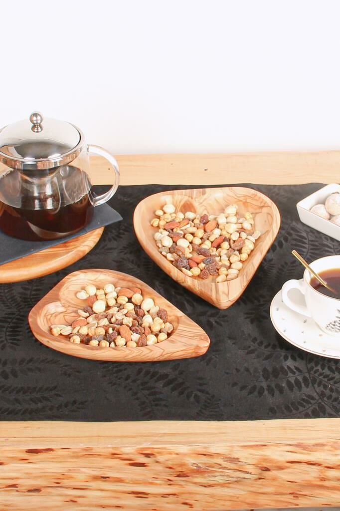 Globy Zeytin Ağacı Kalp Servis Sunum Tabağı 25x17 cm