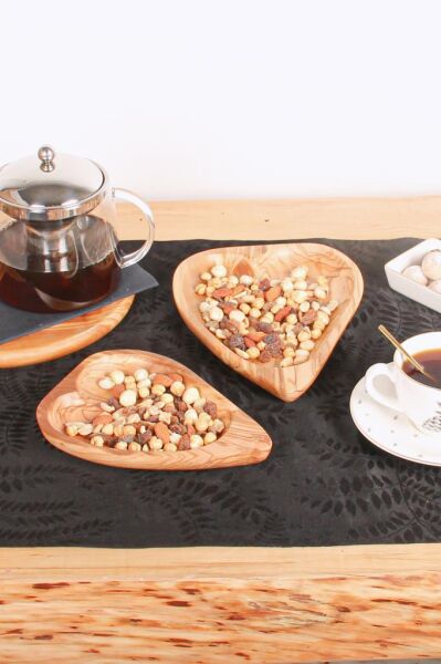 Globy Zeytin Ağacı Kalp Servis Sunum Tabağı 25x17 cm