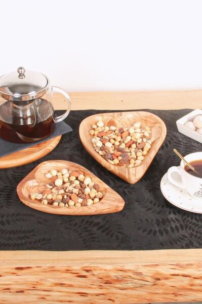 Globy Zeytin Ağacı Kalp Servis Sunum Tabağı 25x17 cm