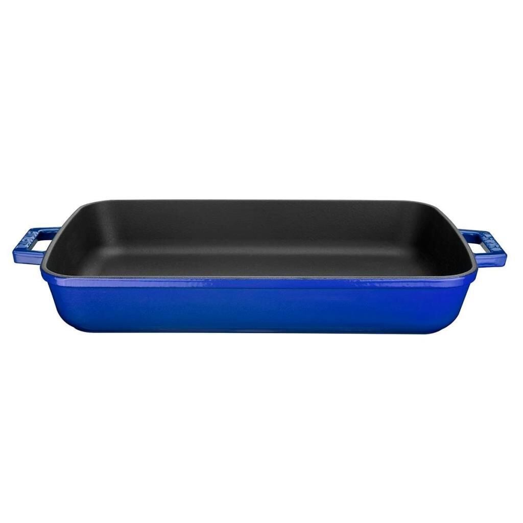 Lava Döküm Dikdörtgen Rosto ve Fırın Tepsisi Döküm Demir Yekpare Çift Kulplu Mavi 26x40 cm