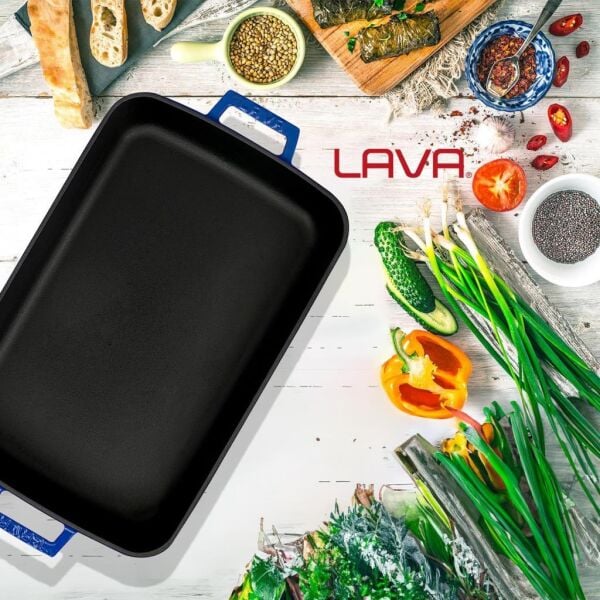 Lava Döküm Dikdörtgen Rosto ve Fırın Tepsisi Çift Kulplu 22x30 cm Mavi