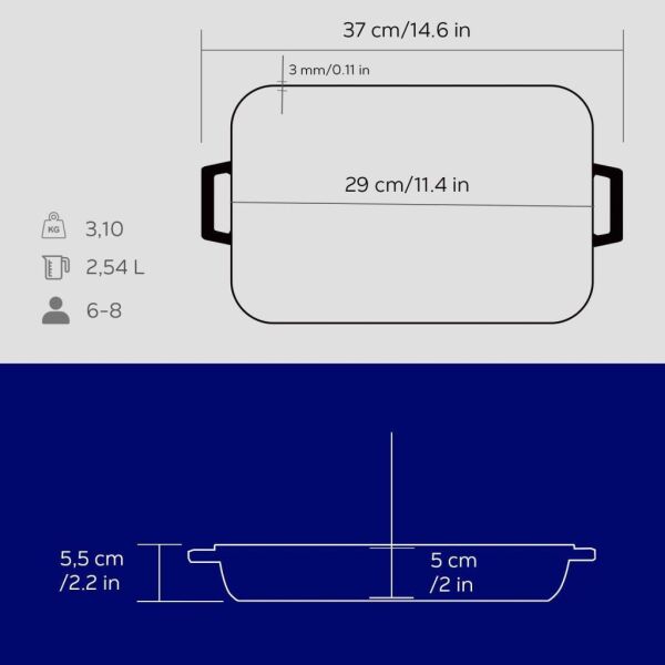 Lava Döküm Dikdörtgen Rosto ve Fırın Tepsisi Çift Kulplu 22x30 cm Mavi