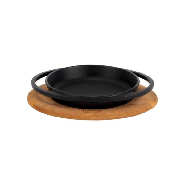 Lava Döküm Yuvarlak Sahan Çift Kulplu -  Kayın Servis Ahşabı 12 cm