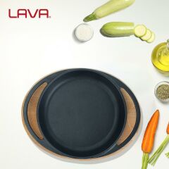 Lava Döküm Yuvarlak Sahan Döküm Demir Yekpare Çift Kulplu Kayın Servis Ahşabı 12 cm