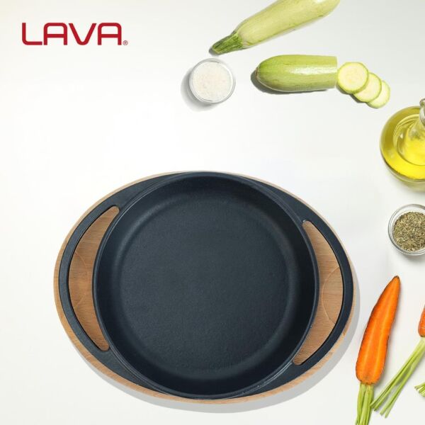 Lava Döküm Yuvarlak Sahan Çift Kulplu -  Kayın Servis Ahşabı 12 cm