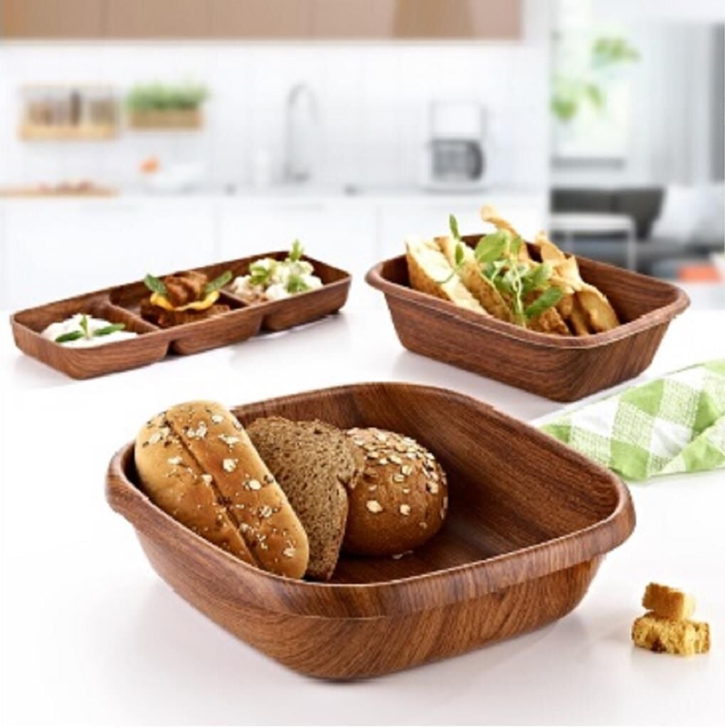 Evelin Ahşap Görünümlü Kare Kase 23x23 cm