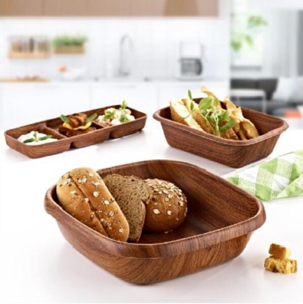 Evelin Ahşap Görünümlü Kare Kase 23x23 cm