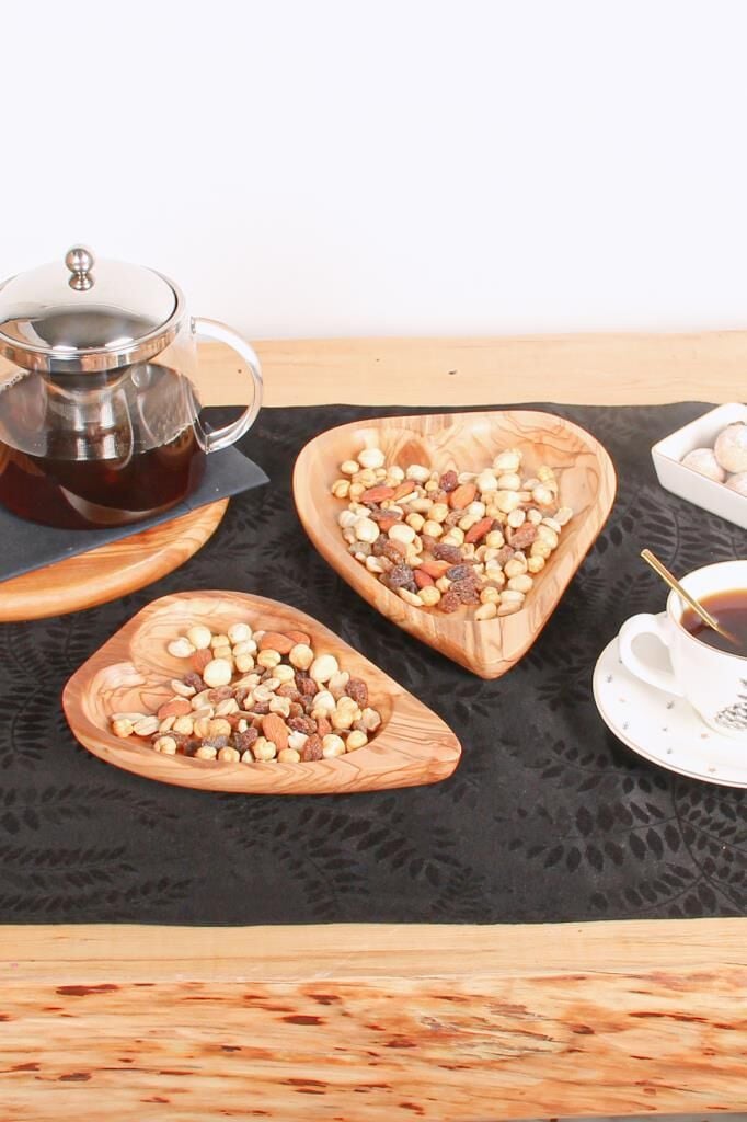 Globy Zeytin Ağacı Kalp Servis Sunum Tabağı 20x14 cm
