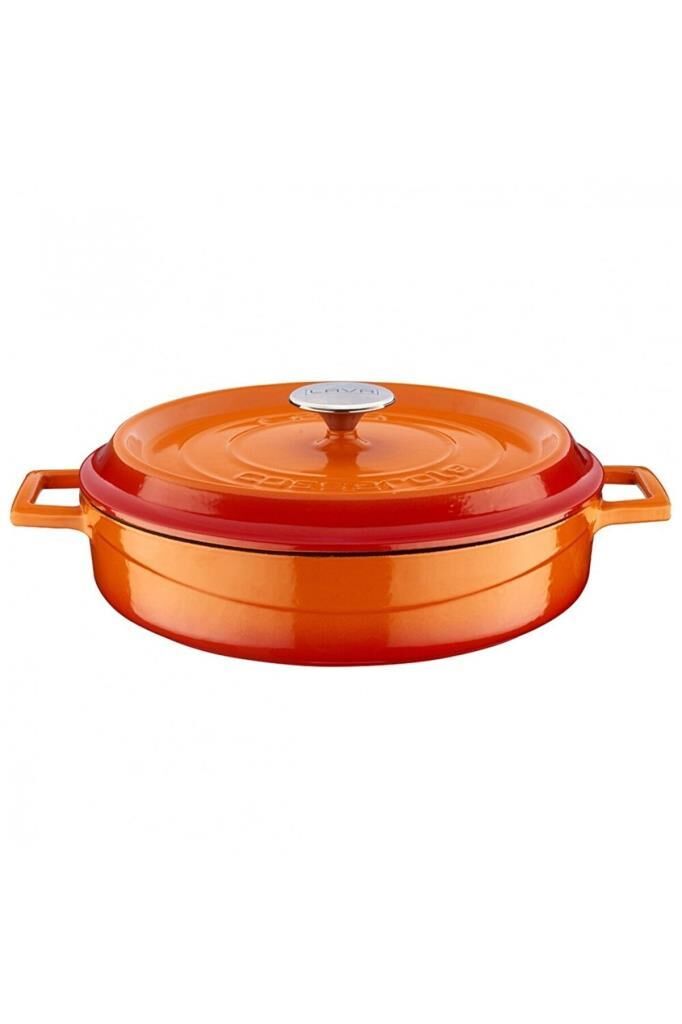 Lava Döküm Trendy Çok Amaçlı Yayvan Tencere 32 cm Turuncu