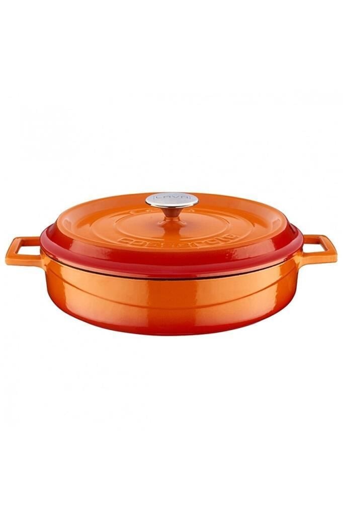Lava Döküm Trendy Çok Amaçlı Yayvan Tencere 32 cm Turuncu