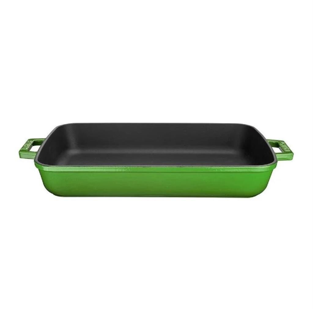 Lava Döküm Dikdörtgen Rosto ve Fırın Tepsisi Çift Kulplu 22x30 cm Yeşil
