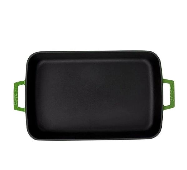 Lava Döküm Dikdörtgen Rosto ve Fırın Tepsisi Çift Kulplu 22x30 cm Yeşil