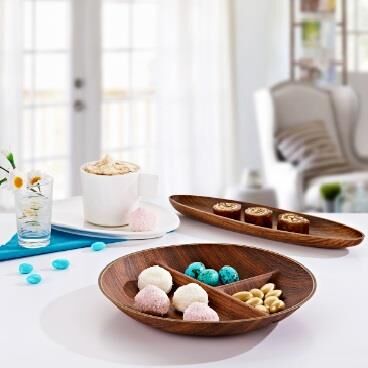 Evelin Ahşap Görünümlü Tokyo Bölmeli Yuvarlak Çerezlik - Kase