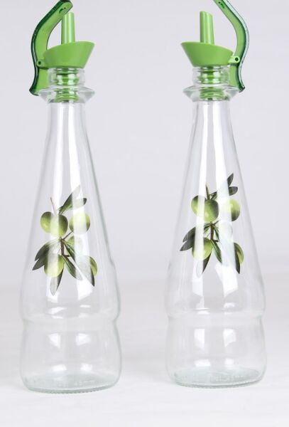 Zeytin Desenli Cam Yağdanlık, Yağlık Sirkelik 500 ml 2 adet