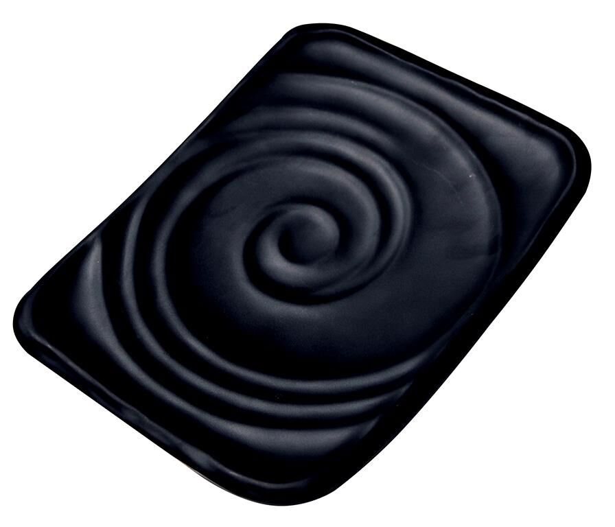 Globy Açık Büfe Dikdörtgen Dalgalı Tabak Siyah 25,4x20xH:3,8 cm