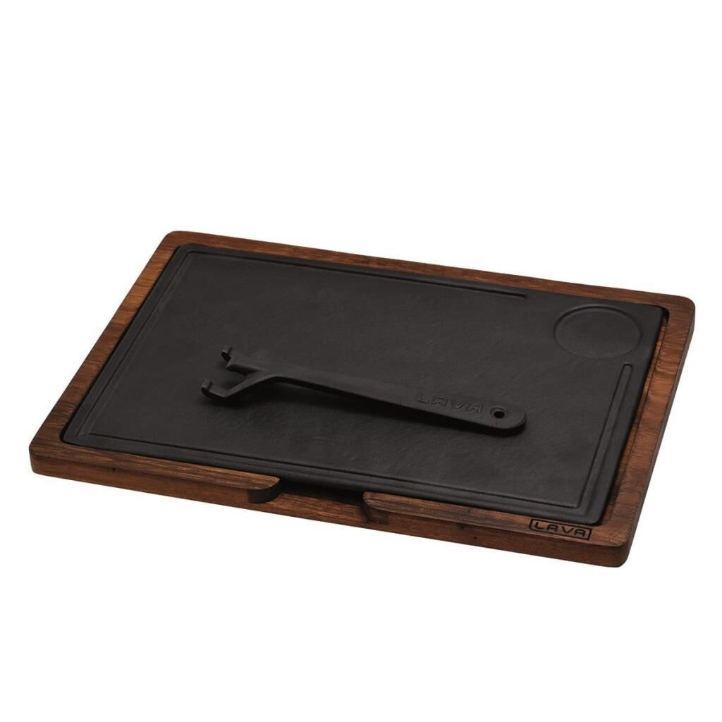 Lava Döküm Ahşap ve Döküm Demir Hot Plate Servis Tahtası Ölçü 22x33 cm