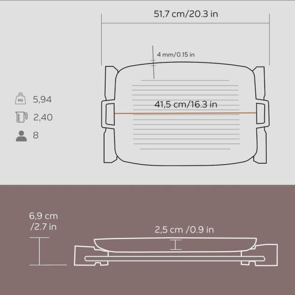Lava Ahşap Standlı 31x42 cm Demir Döküm Izgara Tepsi