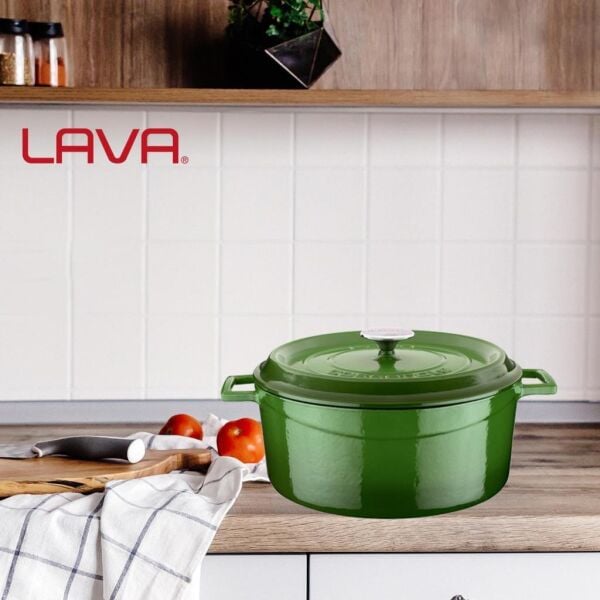 Lava Döküm Trendy Yuvarlak Tencere 28 cm Yeşil