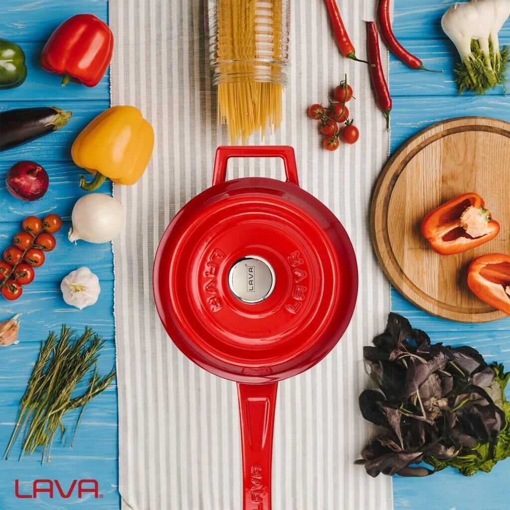 Lava Döküm Yuvarlak Sos Tenceresi Döküm Demir Yekpare Saplı Trendy Serisi 16 cm Kırmızı
