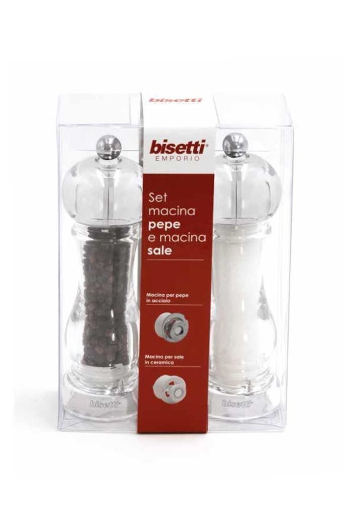 Bisetti Akrilik Tuz ve Karabiber Değirmeni Seti Şeffaf 16,5 cm 2 li