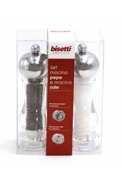 Bisetti Akrilik Tuz ve Karabiber Değirmeni Metal Kapaklı 16,5 cm 2 li
