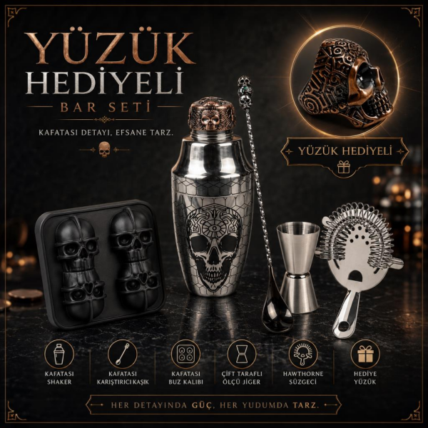 Globy Kuru Kafa 6 Parça Kokteyl Bar Seti – Yüzük Hediyeli
