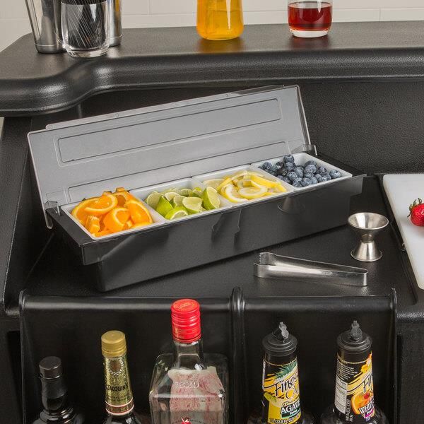 Biradlı H10312 Kapaklı Polikarbon Bar Konteyner 4'lü 50x16x9 cm, Siyah