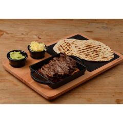 Lava Döküm Dikdörtgen Kulplu Ahşap ve Döküm Demir Servis Tabağı 12x15 cm