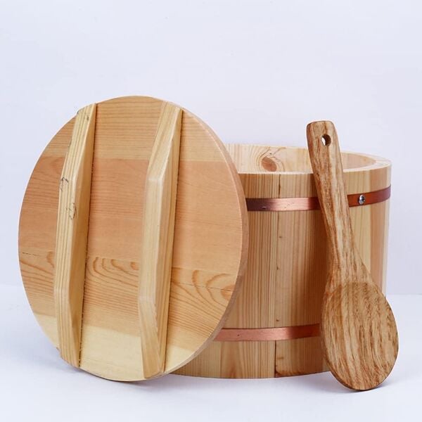 Globy Ahşap Kapaklı Pirinç Karıştırma Kasesi, Fıçısı 30 cm