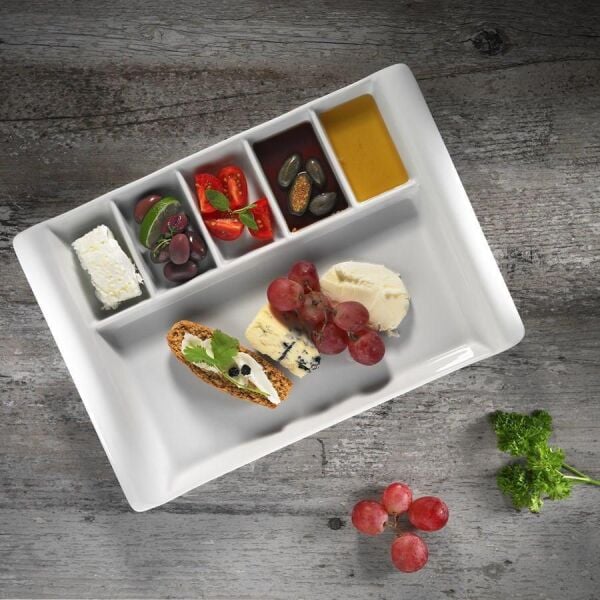 Kütahya Porselen Tavola 6 Bölmeli 31x22 cm Kahvaltı Tabağı / Tepsisi