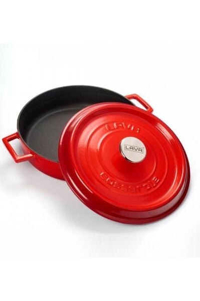 Lava Döküm Trendy Çok Amaçlı Yayvan Tencere 32 cm Kırmızı